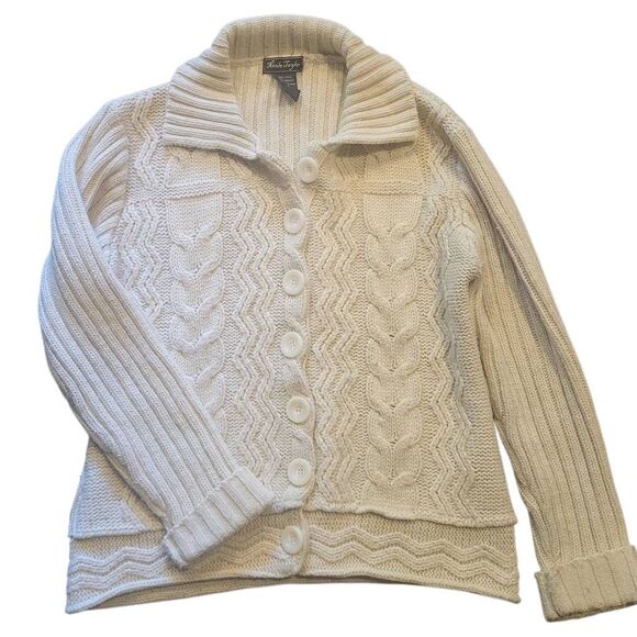 Nicole Taylor Cardigan Sweater Women's Small Ivory Cable Knit Wool Angora Button - Picture 1 of 3